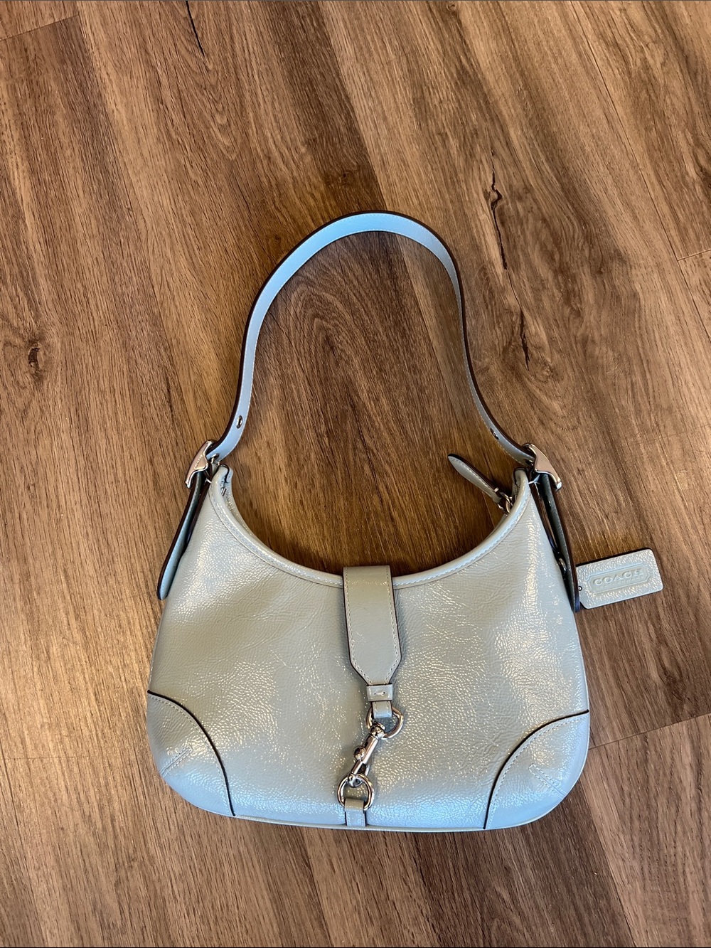Coach Light Blue Patent Leather Shoulder Bag - Picture 3 of 6